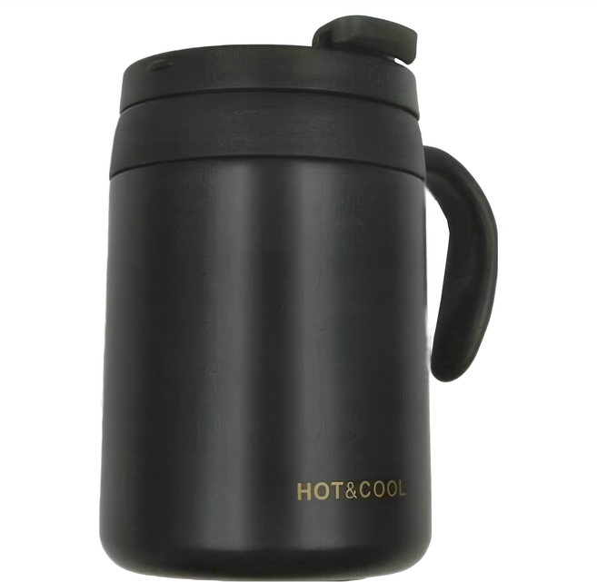 FANCY LIFE 不鏽鋼保溫馬克杯 500ml 真空咖啡杯, 黑色, 1個