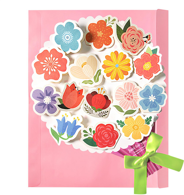 2Youngdesign 花束造型 手繪插圖明信片, 淺粉色, 1個