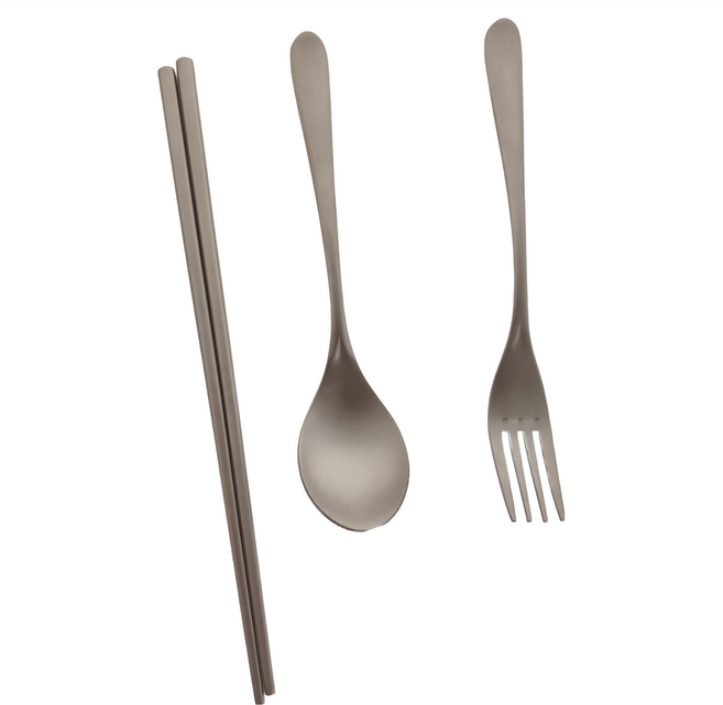 TEMPEST 純鈦餐具 義式款 3件組, 純鈦, 筷子 + 叉子 + 湯匙, 1組