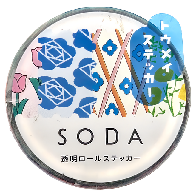 KING JIM HITOTOKI SODA透明PET卷狀膠帶 單張貼紙款 20mm花卉圖案, 花郵票, 1個
