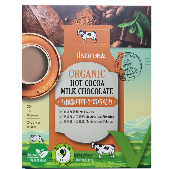 Vilson 米森 真單純 有機熱可可 牛奶巧克力, 30g, 8包, 1盒