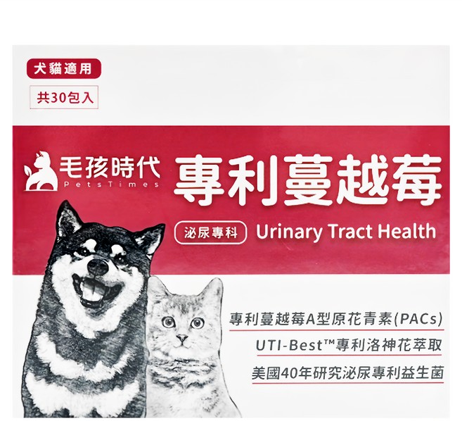 PetsTimes 毛孩時代 專利蔓越莓 犬貓適用, 泌尿道保健, 2g, 30包, 1盒