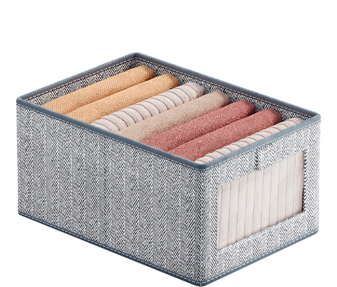 小麥購物 可透視化布藝折疊收納盒 L389, 灰箭頭, 1個