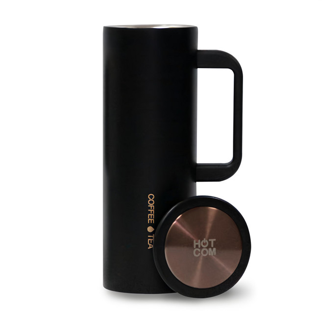 Hotcom 不鏽鋼真空把手隨行杯, 黑色, 450ml, 1個