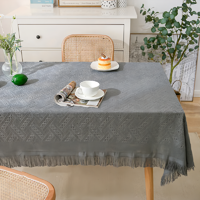 HOOM 編織奶茶桌布 沙發布 法式侘寂風格, 180 x 230, 波西 灰色, 1條