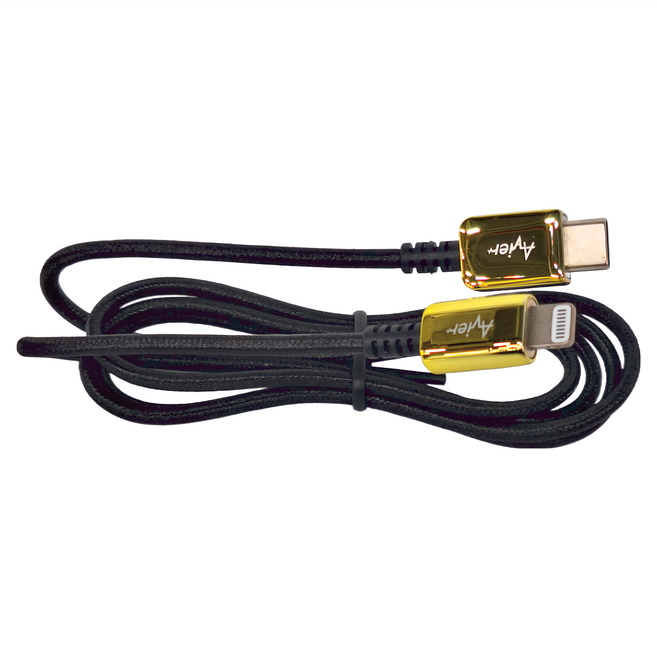 Avier CLASSIC USB C-Lightning 編織高速充電傳輸線 高強度聚酯纖維線身, 1m, 金色, 1條