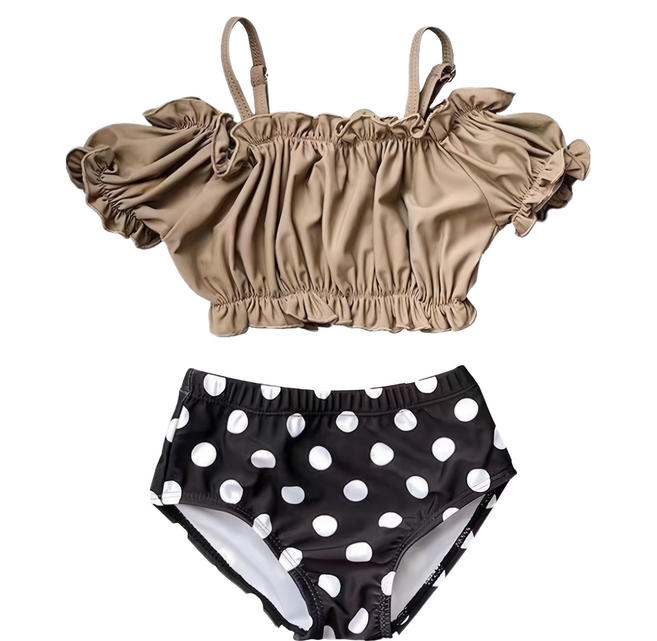 愛北鼻 女童夏天分體泳衣 上衣 + 泳褲 + 泳帽