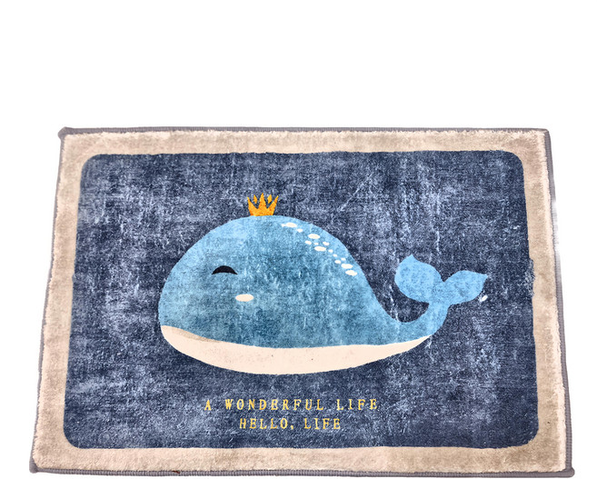 半島良品 仿羊絨吸水防滑地墊, 鯨魚 藍色