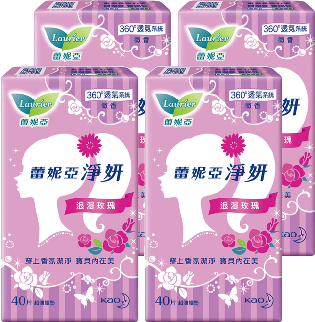 Laurier 蕾妮亞 台灣公司貨 淨妍護墊 浪漫玫瑰微香, 14cm, 40片, 4包