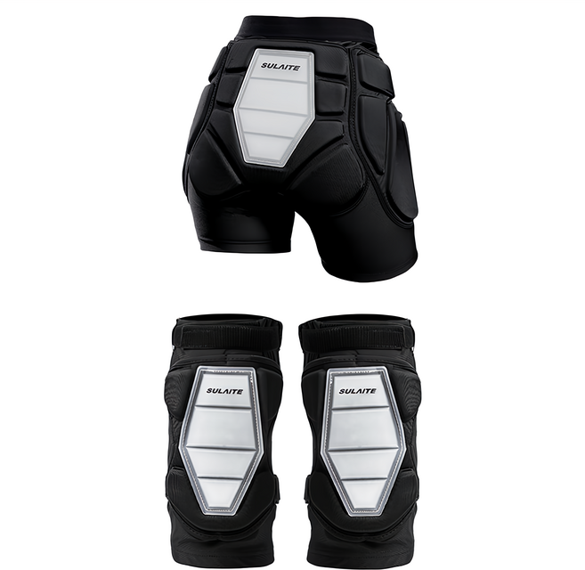 SULAITE EVA滑雪護具防摔護臀褲+護膝2個 XL 冬季滑雪防護, 黑色, 1組