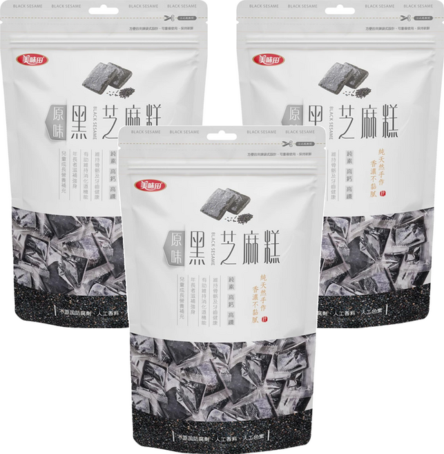 美味田 黑芝麻糕 原味 純素 口感Q彈 甜度適中 不黏牙, 250g, 3袋