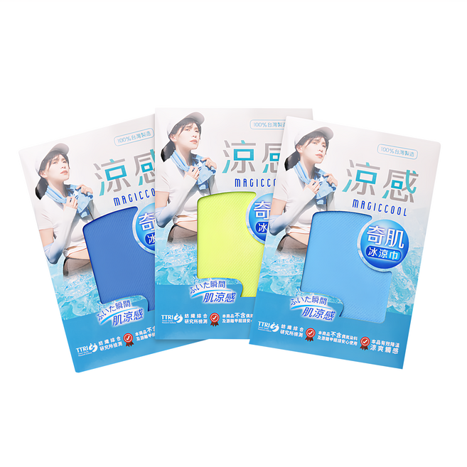 台灣 Life plus MIT台灣製 夏季消暑急速冰感奇肌冰涼巾/涼感運動毛巾/涼感圍脖巾, 檸檬黃 + 海洋藍 + 冰川藍, 3條
