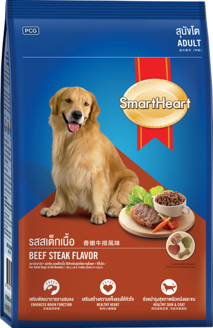 SmartHeart 慧心 成犬配方乾糧, 香嫩牛排風味, 2.6kg, 1袋
