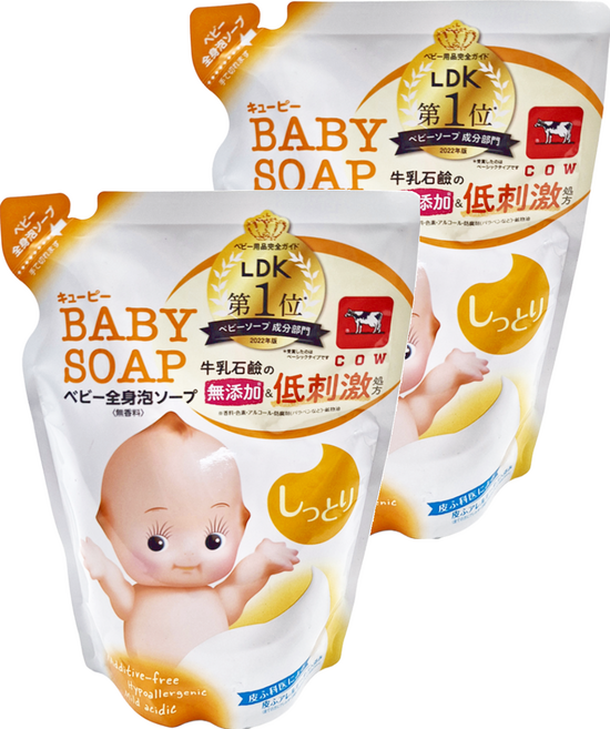 COW STYLE 牛乳石鹼 嬰幼兒泡泡沐浴乳補充包 滋潤型, 350ml, 2袋
