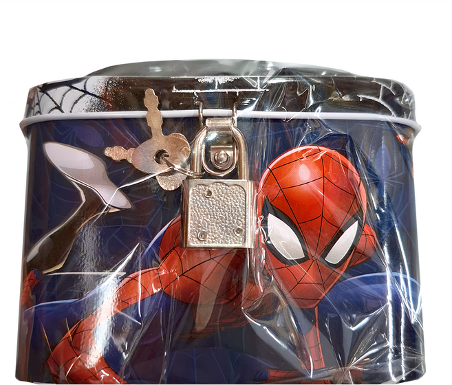 MARVEL 漫威 SPIDER-MAN 蜘蛛人 手提附鎖方型存錢筒, 黑色, 1個