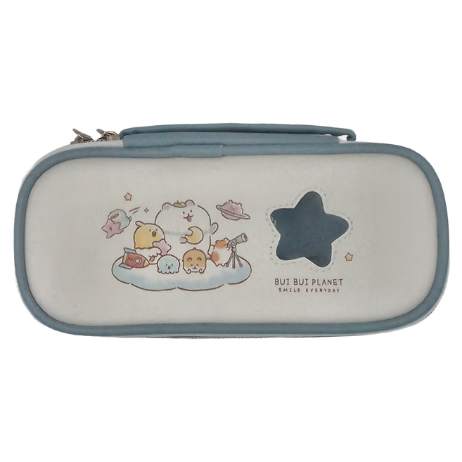 JOY STAR 九達 胖胖星球 皮質上翻筆袋 JPC-153B 210 x 95 x 55mm, 灰藍, 1個