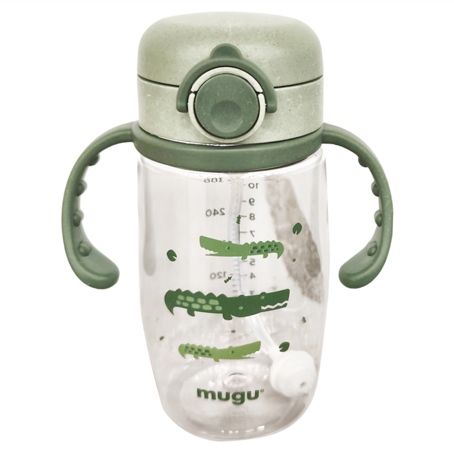 mugu 沐咕寶貝 小麥纖維 Tritan 重力球學習杯, 350ml, 綠色小鱷魚, 1個