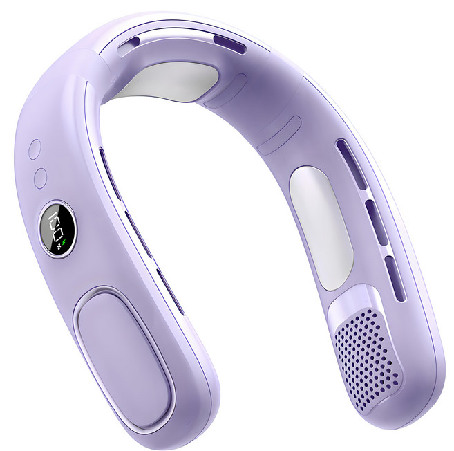 YUNMI 冰瓷半導體製冷掛脖風扇/數顯頸掛風扇/靜音懶人無葉風扇/戶外隨身電風扇, 紫色, N90