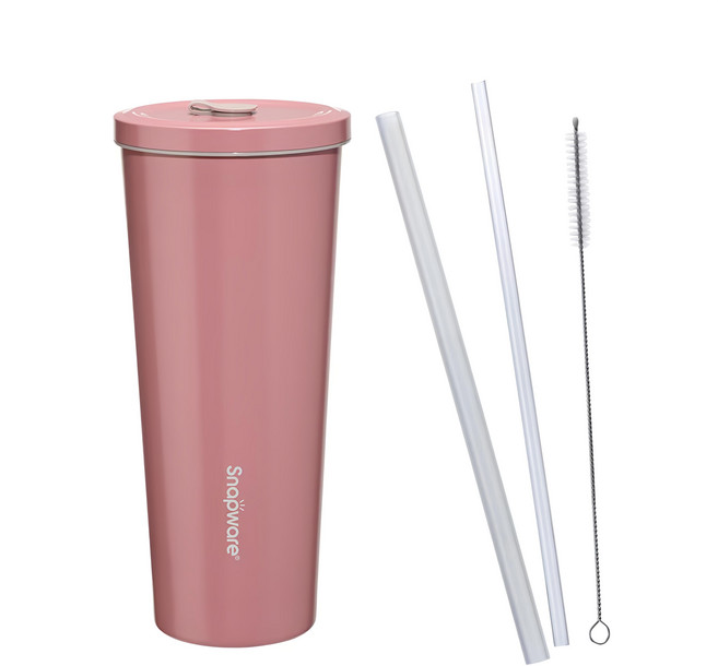 Corelle Brands 康寧餐具 Snapware 陶瓷不鏽鋼真空保溫吸管杯 附吸管3件組, 焦糖野莓, 800ml, 1組