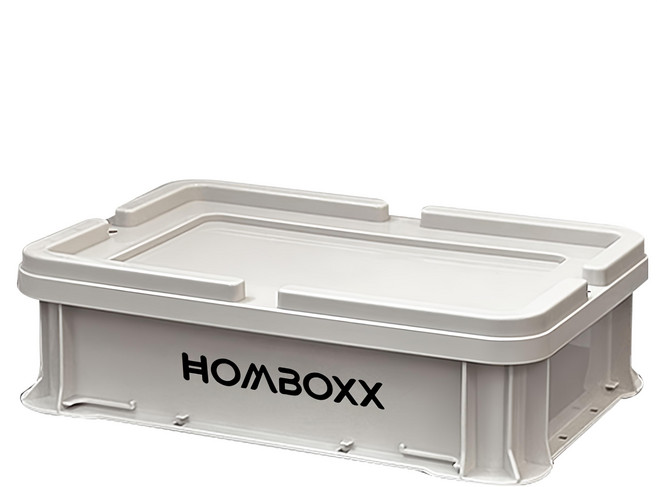 HOMBOXX 粗曠風可疊加耐重收納箱 附上蓋, 水泥灰, 1個