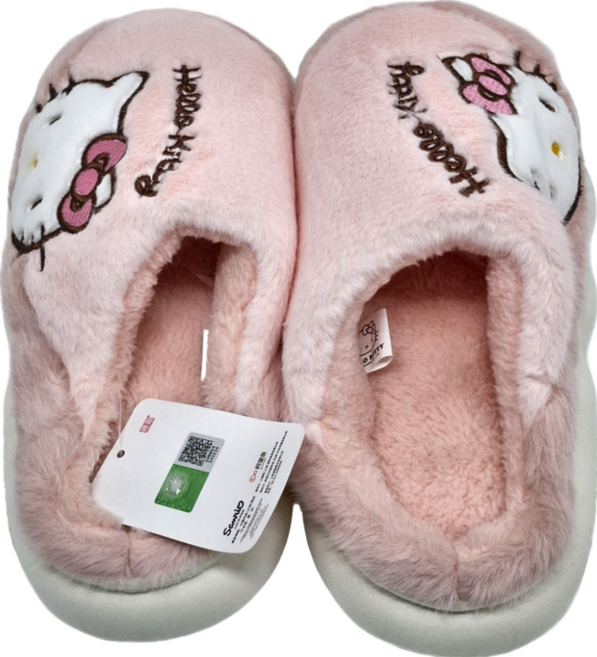 Sanrio 三麗鷗 卡通造型柔軟舒適毛絨防滑厚底保暖包頭室內親子拖鞋 ST2379 32~33, 凱蒂貓