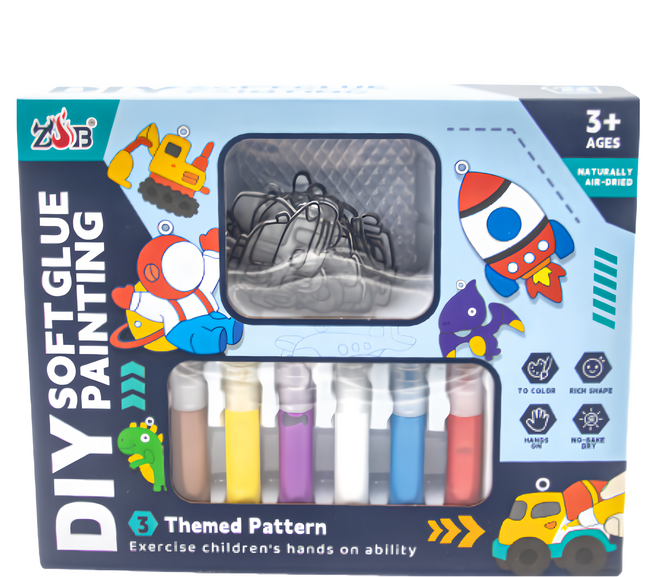 OhBabyLaugh 免烤膠畫 1組 DIY軟膠畫 圖案掛件模具 彩繪膠筆 吊飾珠鍊, 車車款