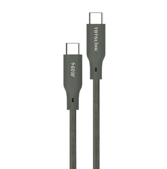 TOTOLINK USB-C to USB-C 強韌快充傳輸編織線 60W 2M, 雪松灰, 1條