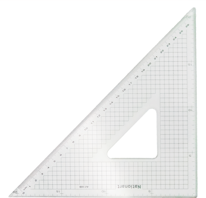 Nationart 切割三角板 45/45度 30cm 壓克力製 不鏽鋼邊條, 透明色, 1片
