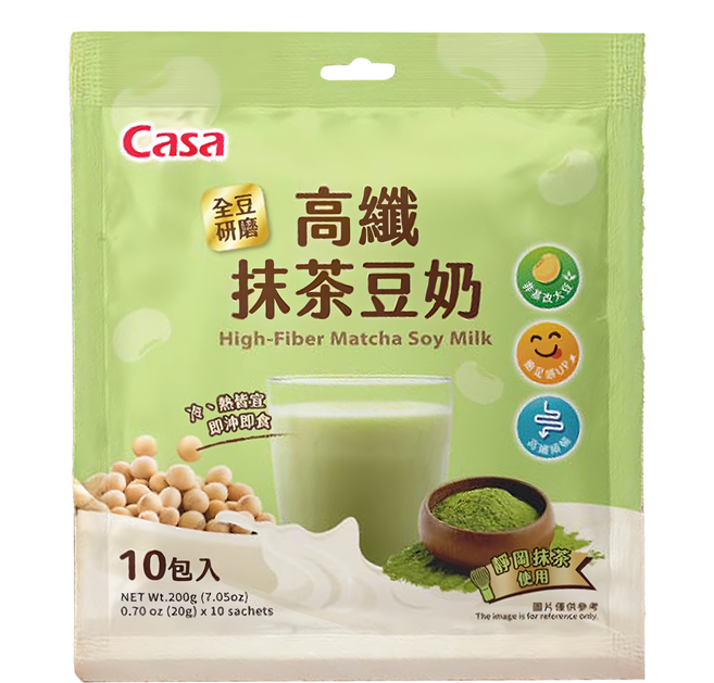 Casa 卡薩 高纖抹茶豆奶 10包, 200g, 1袋