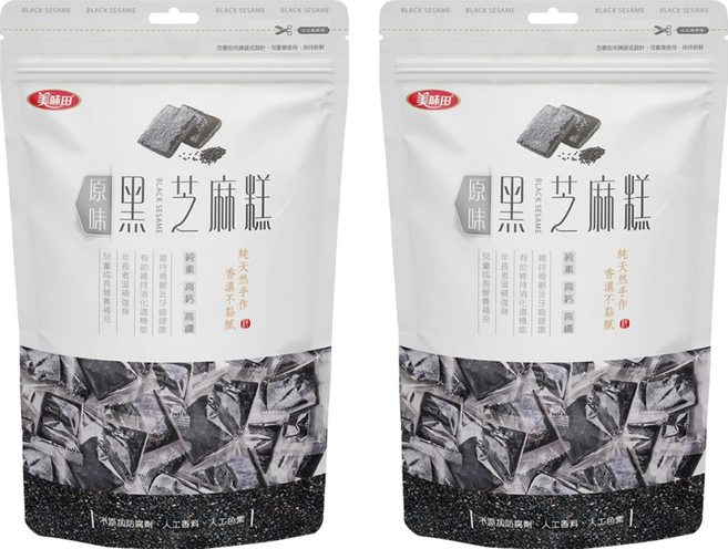 美味田 黑芝麻糕 原味 純素 口感Q彈 甜度適中 不黏牙, 250g, 2袋