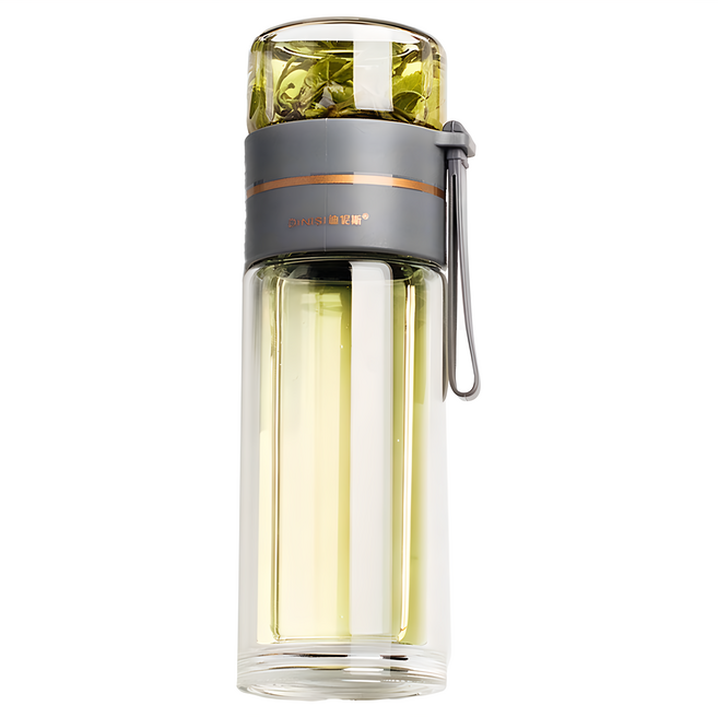 DINISI 迪尼斯 雙層玻璃 泡茶杯 茶水分離杯, 灰色, 450ml, 1個