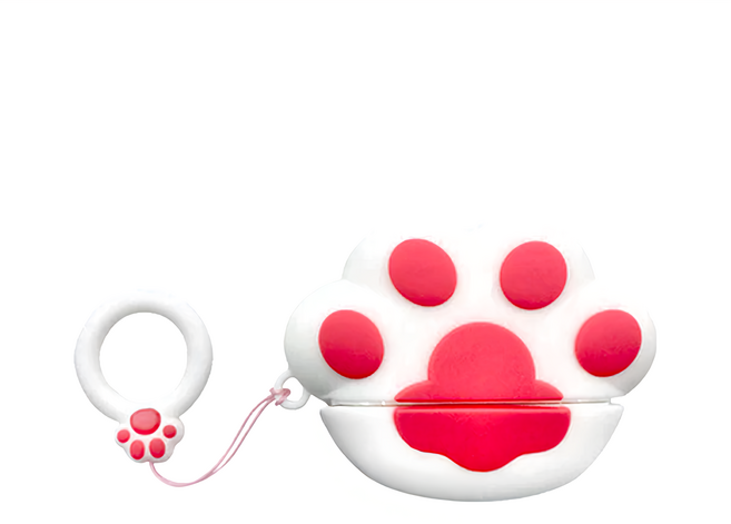 Timo 軟萌貓掌耳機保護套 附掛勾 AirPods 1/2代, 貓掌 白色, 1個