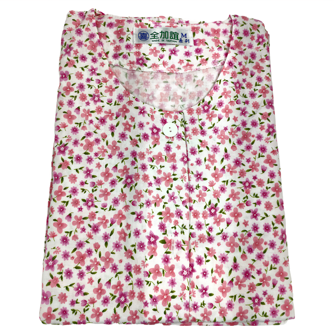 全加誼 全開扣女薄長袖純棉居家睡衣套裝 無領 台灣製