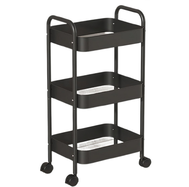 網籃置物推車 三層, 黑色