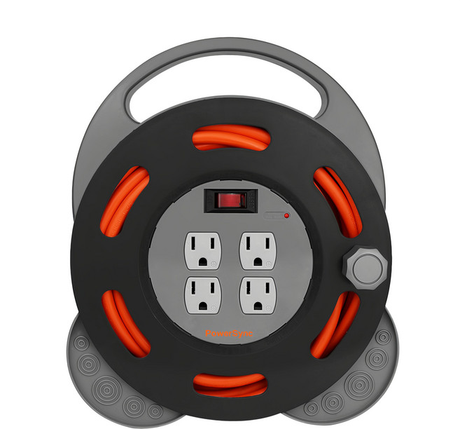 PowerSync 群加 3P工業用1開4插輪座延長用電源線組, 10m, 橘色, 1組