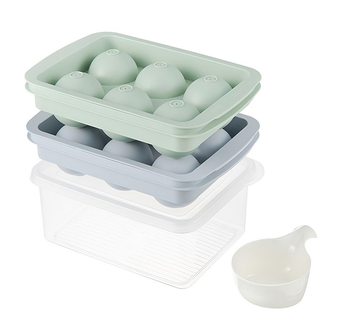 comet Kitchen 6格冰球製冰盒 2個 + 冰塊盒 + 冰鏟, 綠色 + 灰色 + 透明色, 1組