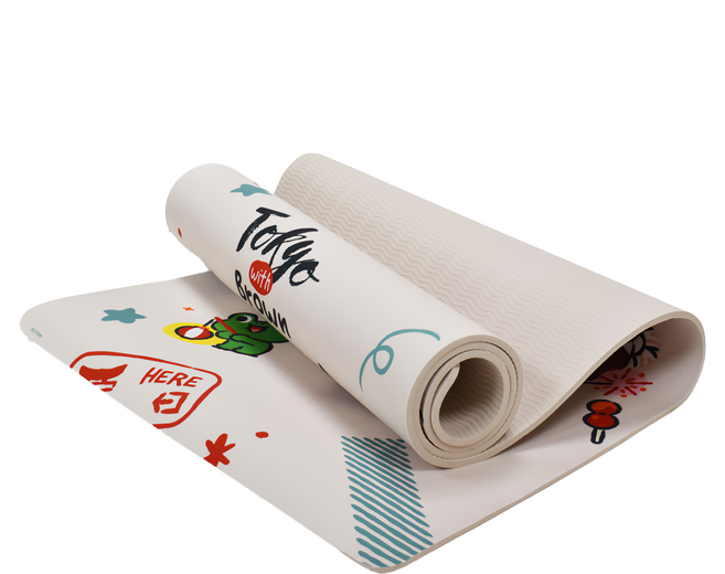 Tumaz 月熊 LINE FRIENDS正版授權 麂皮TPE雙色瑜珈墊, 東京慶典 白色, 1個