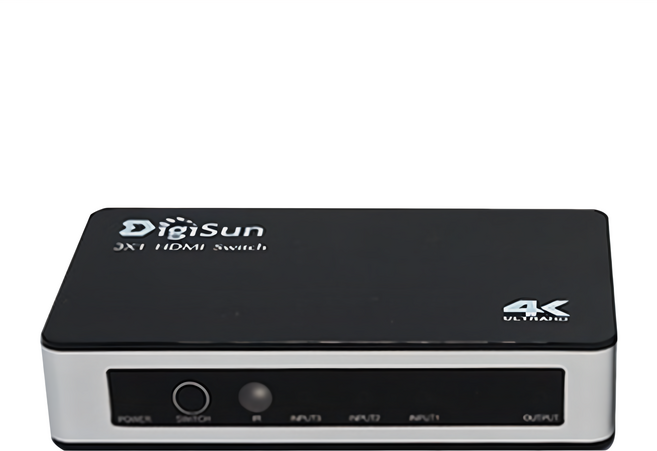 DigiSun 得揚 VH731Z 4K2K HDMI 三個一出影音切換器 自動偵測HDMI訊號 支援多種音訊格式 鋼琴烤漆外觀, 黑色 + 銀色, 1個