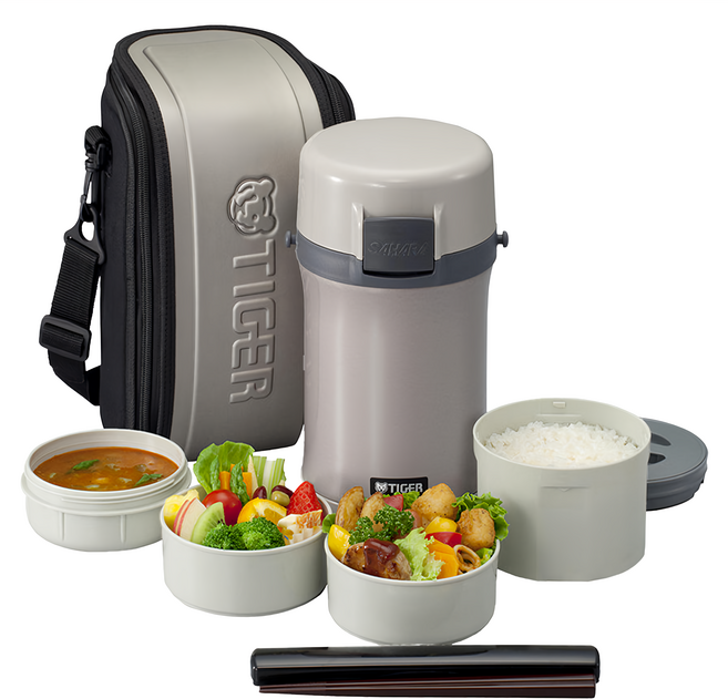 TIGER 虎牌 不鏽鋼保溫飯盒 LWU-F200 SE 含飯容器、湯容器、菜容器 附便攜袋, 香檳色, 1個