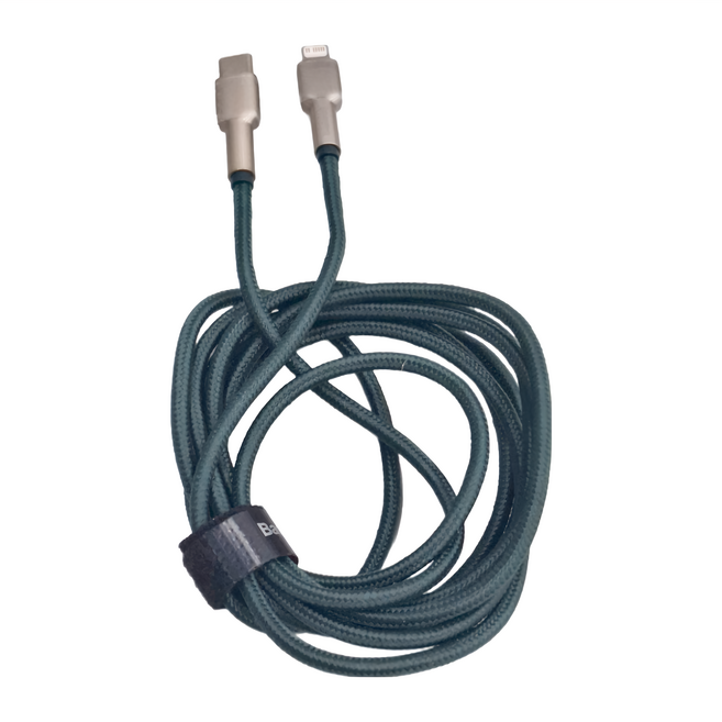 Baseus 倍思 金屬卡福樂 Type-C to IP 數據線 PD 20W 鋅合金 尼龍編織線, 2m, 墨綠色, 1條