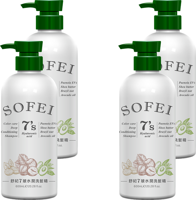 SOFEI 舒妃 7玻水潤洗髮精, 4瓶, 600ml