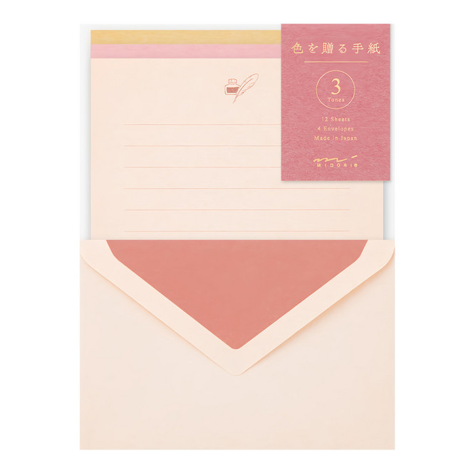 日本 MIDORI 3色信紙信封組, 粉色, 1組