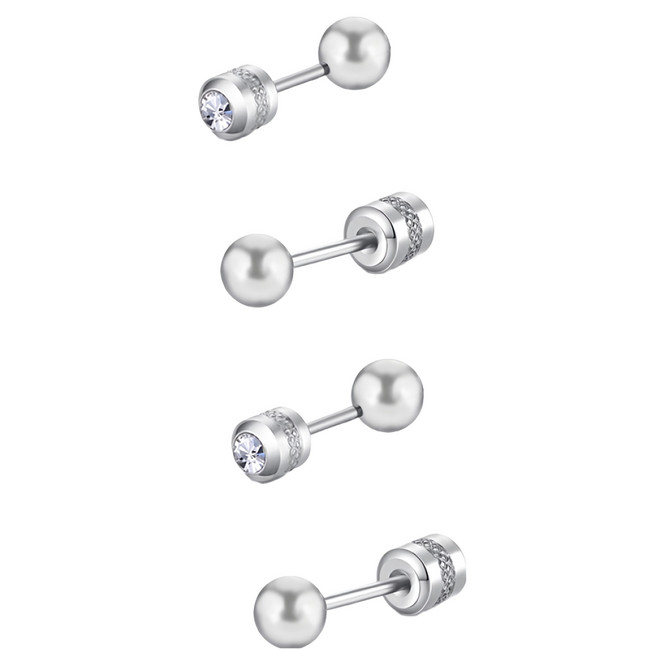 Brilliant Beauty 耀眼美人 耀眼迷你銀色小珠鈦閃耀/鈦鋼耳環後鋯石鎖式耳環