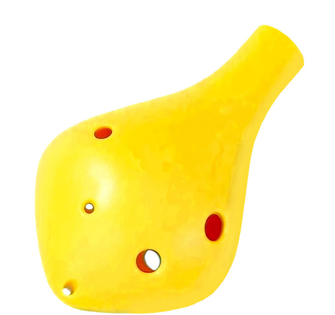 6孔中音C調耐摔塑膠陶笛 (附收納袋、掛繩、教材、擦布) - 黃色, 1組