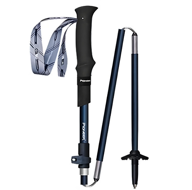pioneer 開拓者 五節登山杖 Set 碳纖維 鋁合金 EVA輕量式手把 兩入附杖袋, 消光藍, 1組