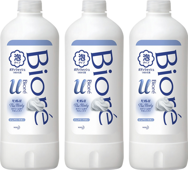 Biore 蜜妮 台灣公司貨 高彈潤沐浴慕絲 清新皂香 補充瓶, 450ml, 3瓶