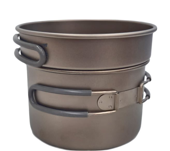 Keith Titanium 鎧斯 Ti6012 純鈦折疊鍋組 附收納袋 直徑12x9 cm 容量400ml+800ml, 鈦色, 1組