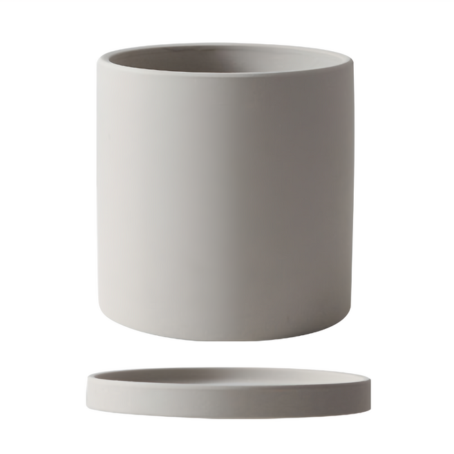 KOTI 日安生活 莫蘭迪色陶瓷花盆圓筒形附底盤/盆栽/花槽, 淺灰色, 1個
