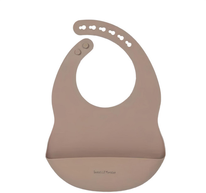 Sweet Lil' Monster 怪獸寶貝 矽膠防水圍兜 咖啡色 學齡前寶寶用餐好幫手 抗髒汙好清潔 柔軟可折疊 方便外出攜帶, 1入, 1件
