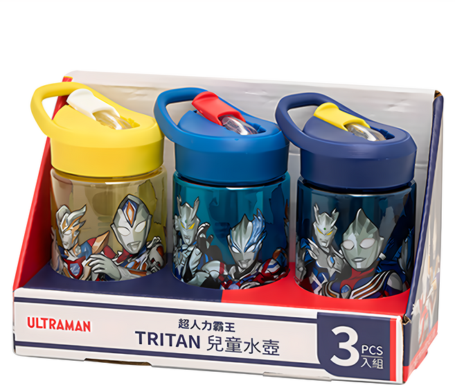 KiKimmy TRITAN 兒童水壺3件組, ULTRAMAN 超人力霸王 黃色 + 藍色 + 深藍色, 400ml, 1組
